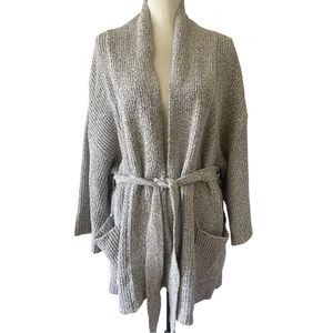 Aritzia Community Knit Marled Belted Open Front Long Cardigan Sweater